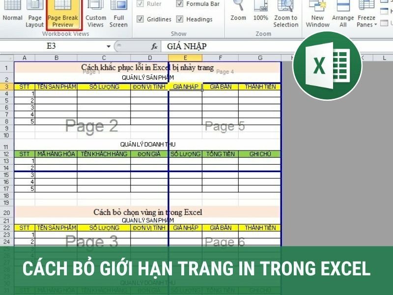 Cách bỏ giới hạn trang in trong Excel 2010