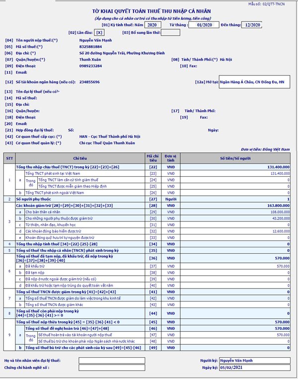 Cách In Tờ Khai Thuế TNCN Có Mã Vạch