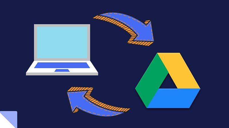 Máy tính và đám mây biểu thị đồng bộ Google Drive với PC