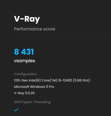 Điểm V-Ray Benchmark của Dell Inspiron 3910