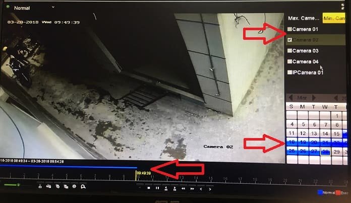 Giao diện Playback với các tùy chọn chọn camera và thời gian để xem lại camera giám sát