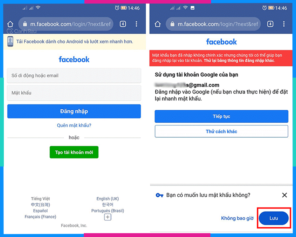 Lưu mật khẩu Facebook trên Android