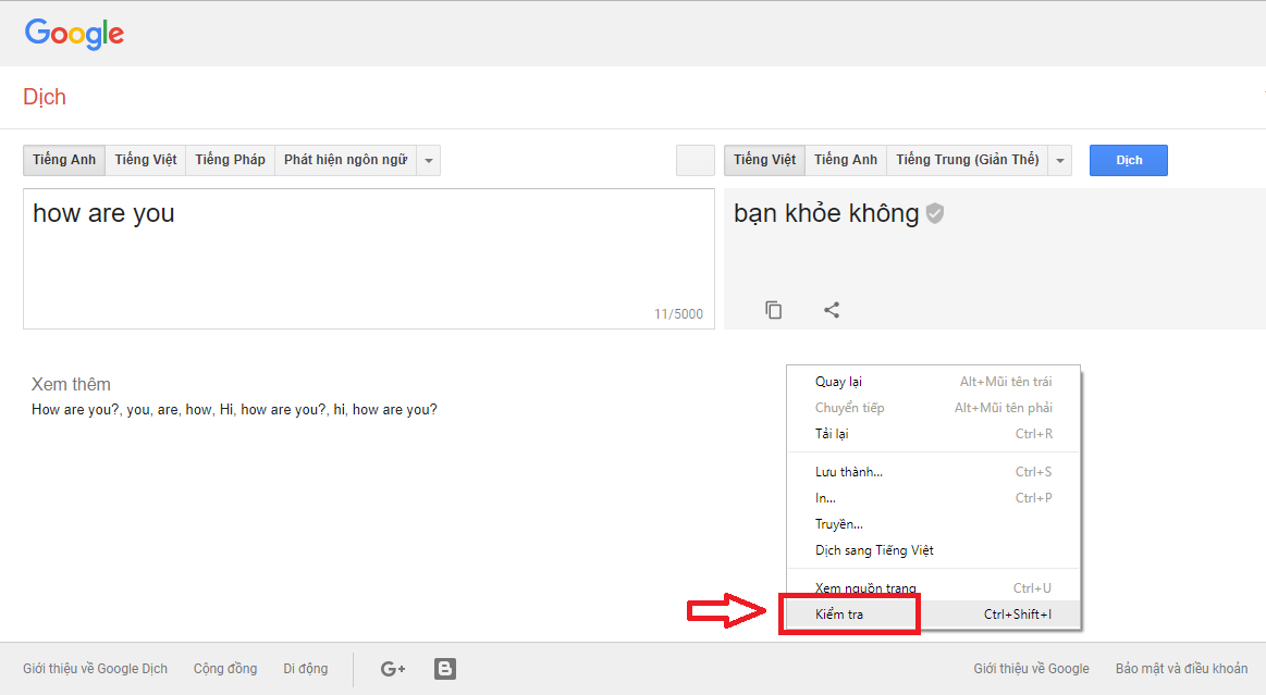 Mở công cụ kiểm tra mã nguồn trang web