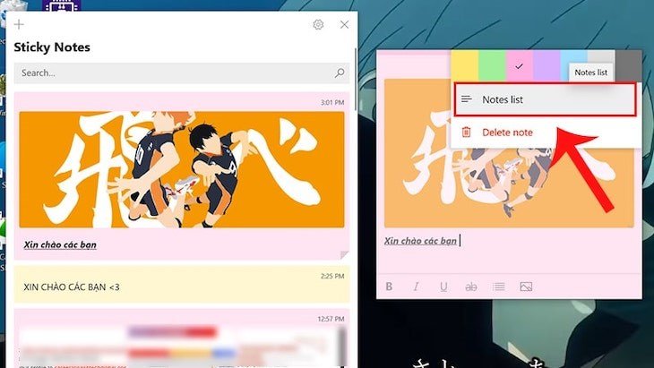 Chọn vào Notes list để xem toàn bộ ghi chú trên máy của bạn