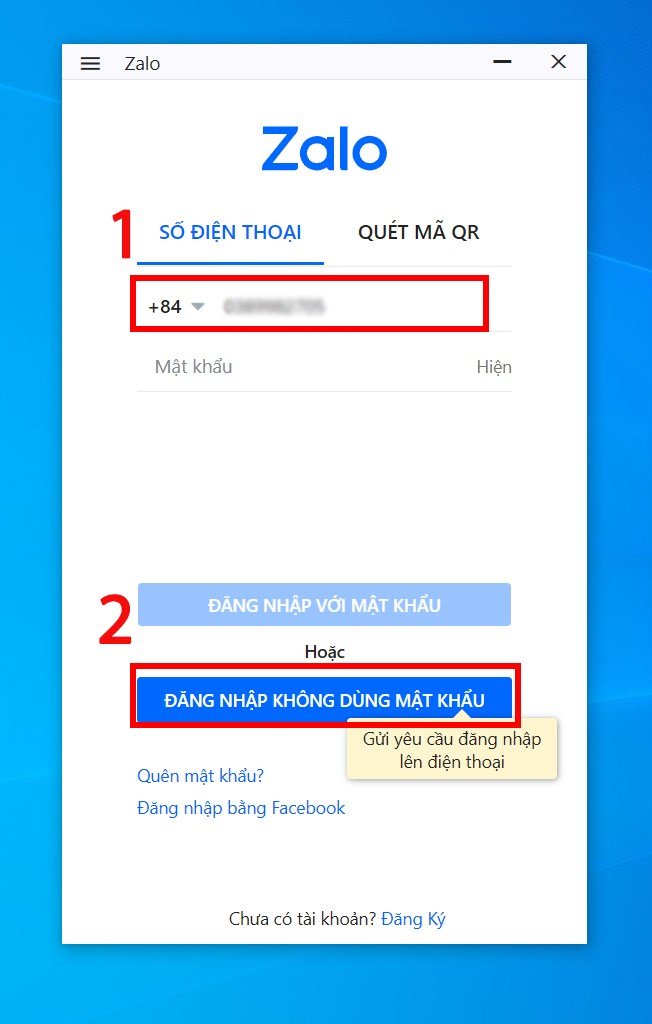 Tùy chọn đăng nhập Zalo trên máy tính không cần mật khẩu