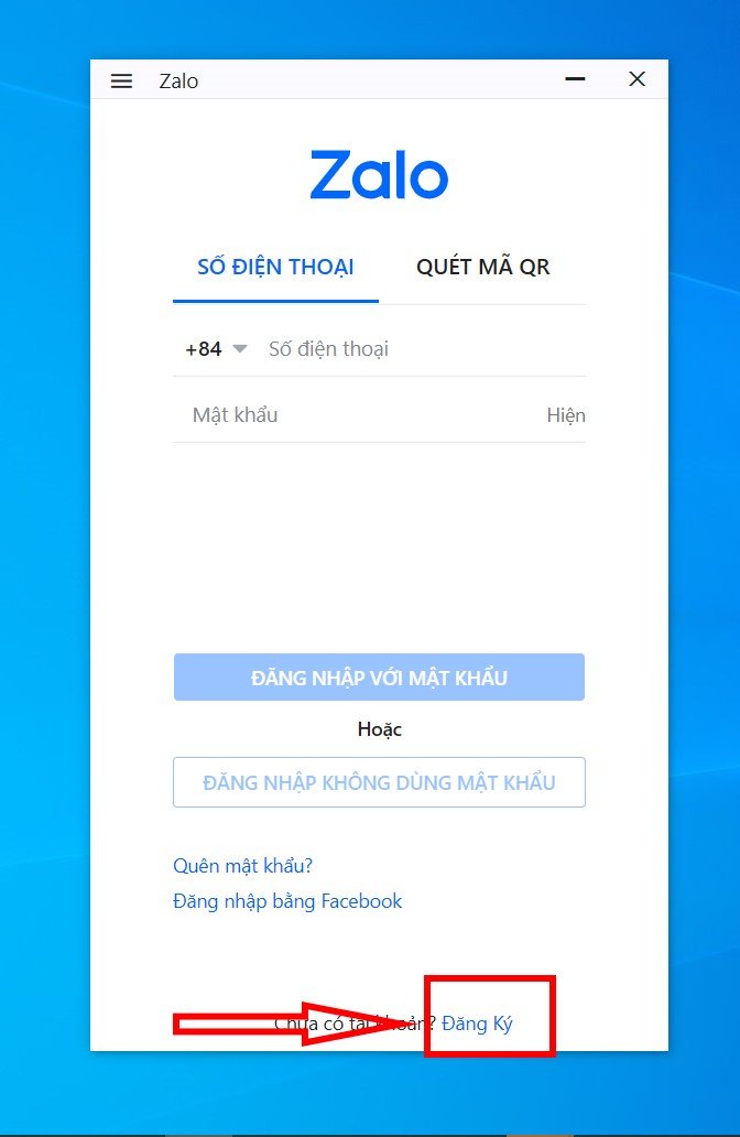 Zalo đăng nhập trên máy tính, cửa sổ đăng ký tài khoản Zalo mới trên PC