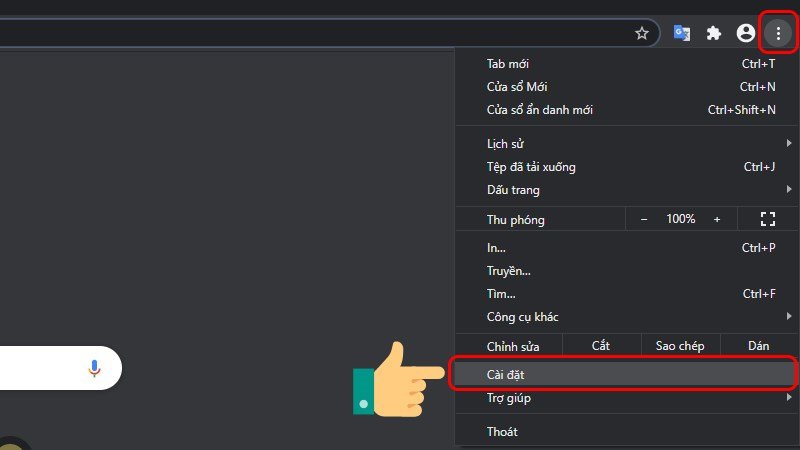 Mở trình duyệt Google Chrome trên máy tính, nhấp vào biểu tượng ba chấm ở góc trên bên phải để truy cập menu, sau đó chọn 