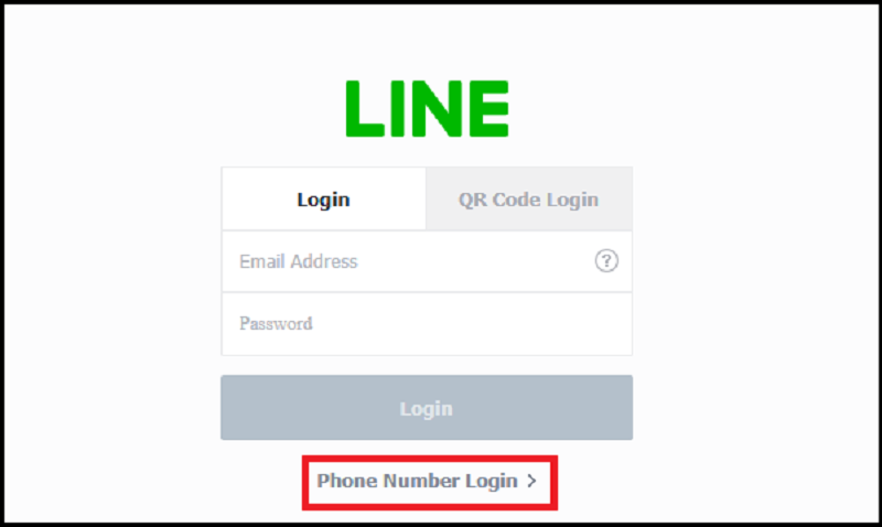 Chọn Phone Number Login để đăng nhập Line trên máy tính
