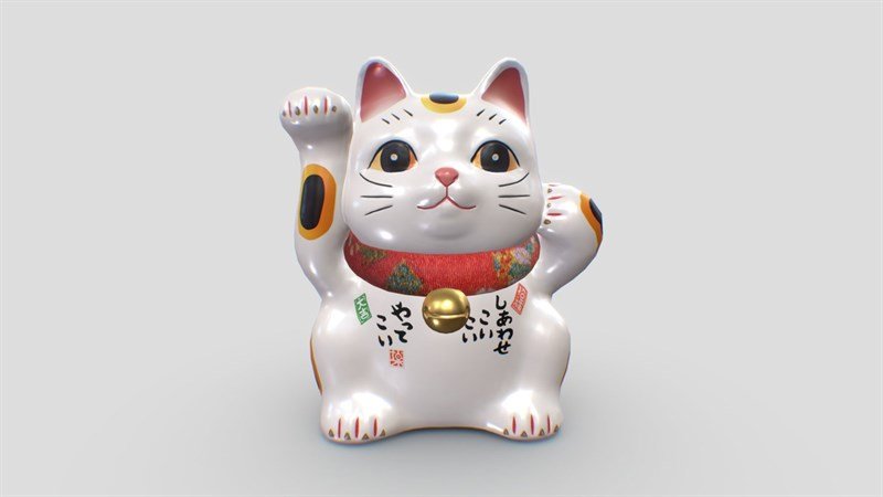 Ảnh nền máy tính phong thủy hình mèo Maneki Neko may mắn màu vàng