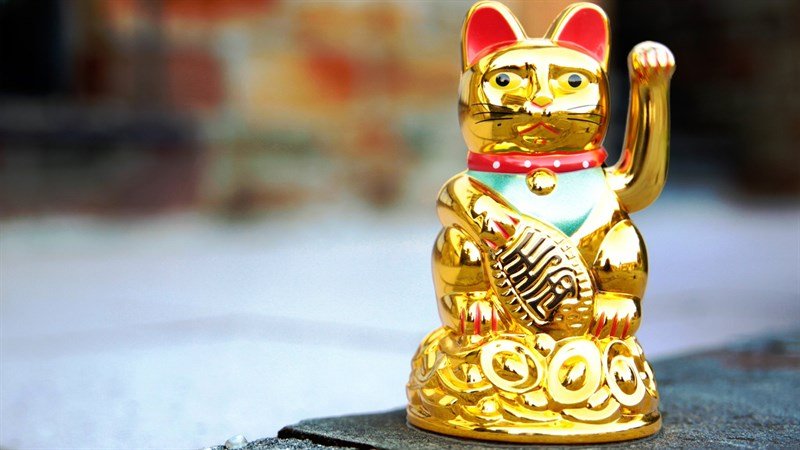 Ảnh nền máy tính phong thủy mèo Maneki Neko dễ thương