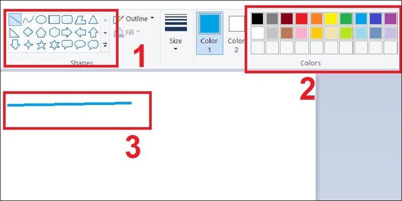 Thao tác vẽ đường thẳng và đường cong trong ứng dụng Paint