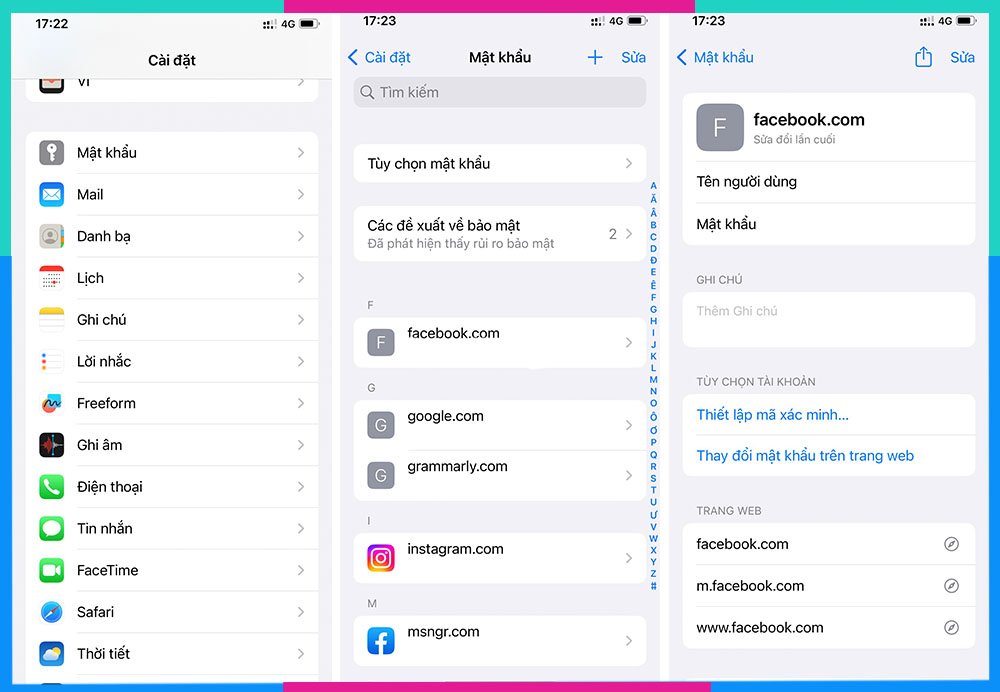 Xem mật khẩu Facebook đã lưu iPhone iOS 14