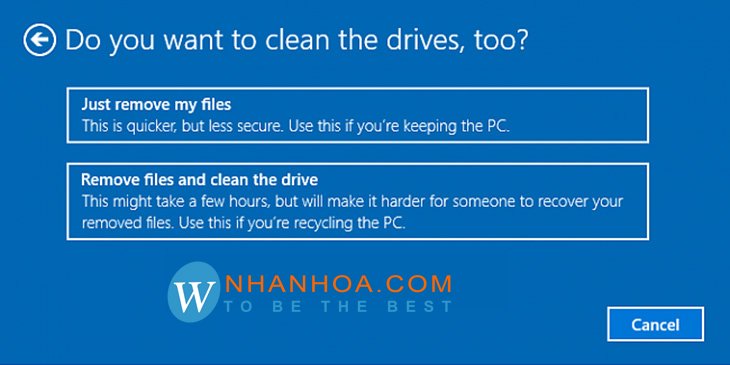 Màn hình lựa chọn mức độ làm sạch ổ đĩa