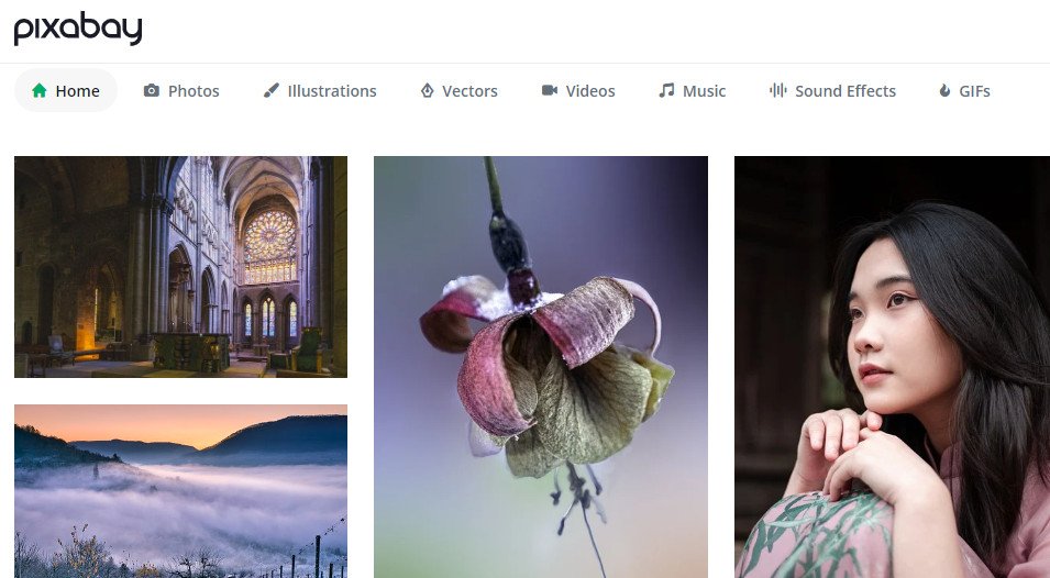 Giao diện trang web Pixabay với kho ảnh miễn phí chất lượng cao