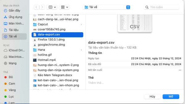 Cửa sổ duyệt file để chọn tài liệu Excel gửi qua Zalo PC