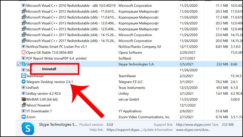 Xác nhận gỡ cài đặt Skype từ Control Panel