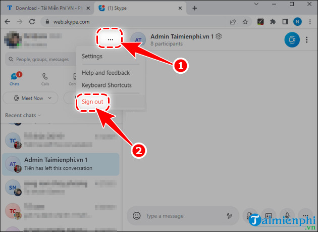 Skype Web - Đăng xuất Hướng dẫn đăng xuất tài khoản Skype trên máy tính online