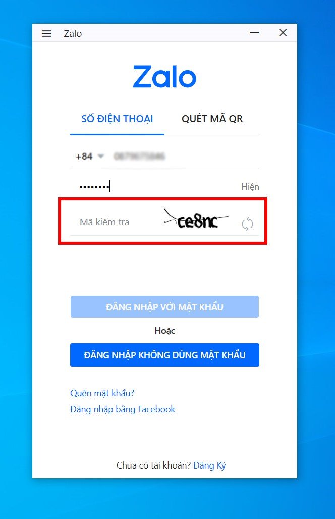 Zalo đăng nhập trên máy tính, nhập mã kiểm tra khi đăng nhập Zalo