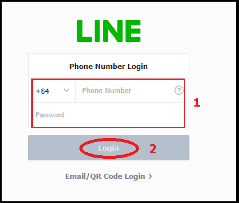 Nhập số điện thoại và mật khẩu để đăng nhập Line trên máy tính