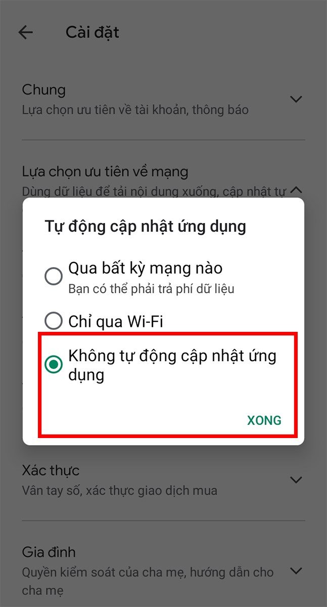 Xác nhận Không cập nhật ứng dụng tự động để tắt cập nhật Skype trên Android