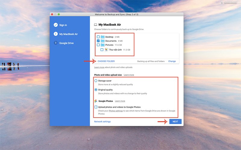 Tùy chọn thư mục đồng bộ từ PC lên Google Drive