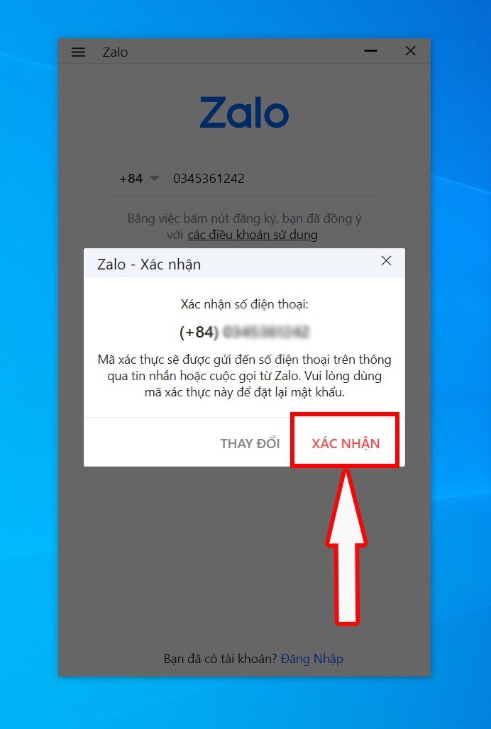 Zalo đăng nhập trên máy tính, xác nhận số điện thoại khi đăng ký Zalo