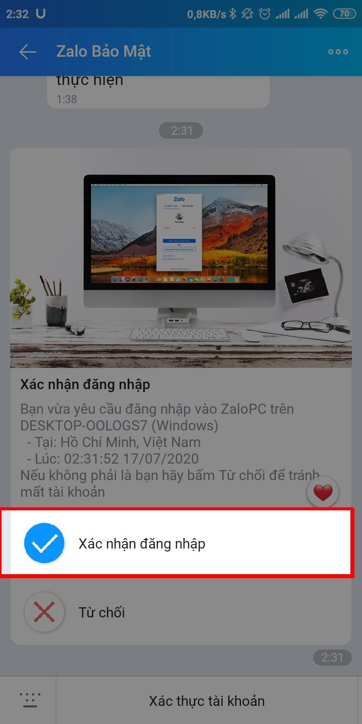 Zalo đăng nhập trên máy tính, xác nhận đăng nhập Zalo trên điện thoại