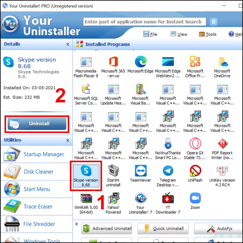 Gỡ Skype với Your Uninstaller