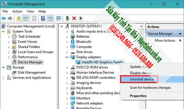Gỡ cài đặt Driver Card đồ họa bị lỗi gây màn hình co lại