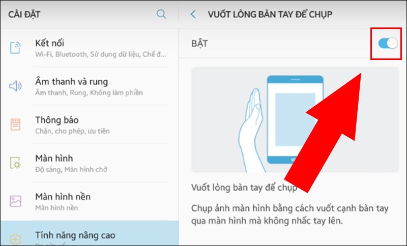 Thiết lập vuốt lòng bàn tay để chụp ảnh màn hình máy tính bảng Samsung