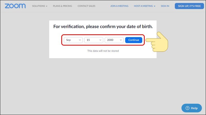 Nhập thông tin ngày tháng năm sinh để đăng ký tài khoản Zoom
