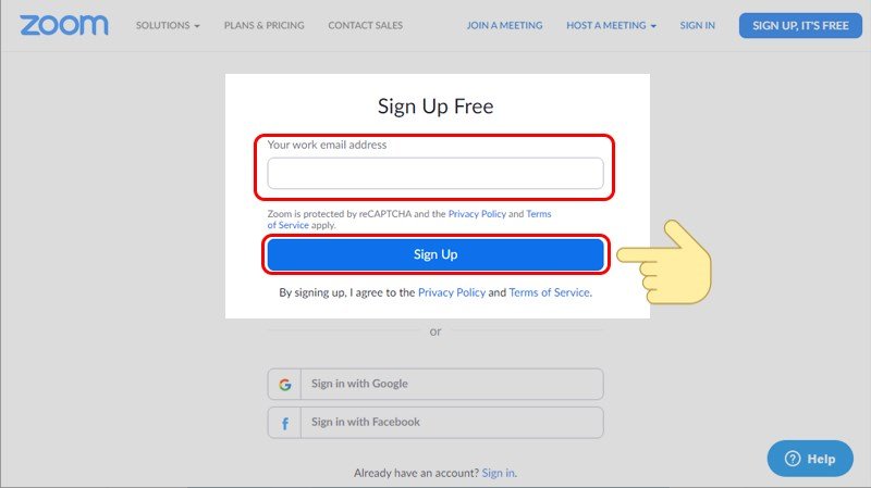 Nhập địa chỉ email để đăng ký tài khoản Zoom