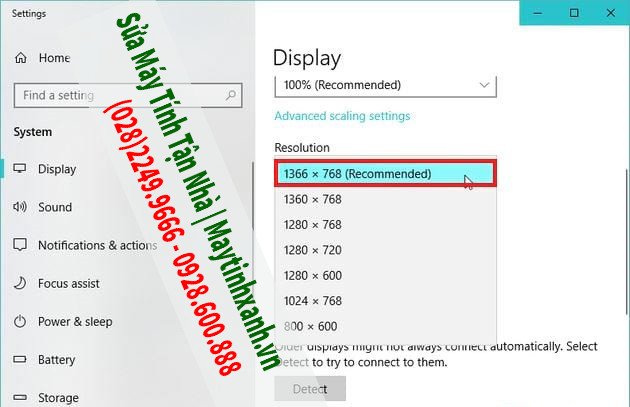 Chọn độ phân giải Recommended khắc phục màn hình máy tính bị co lại