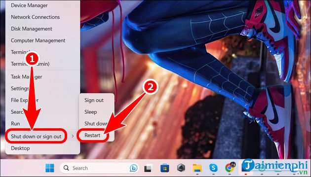 Sử dụng Power User Menu để restart máy tính Windows