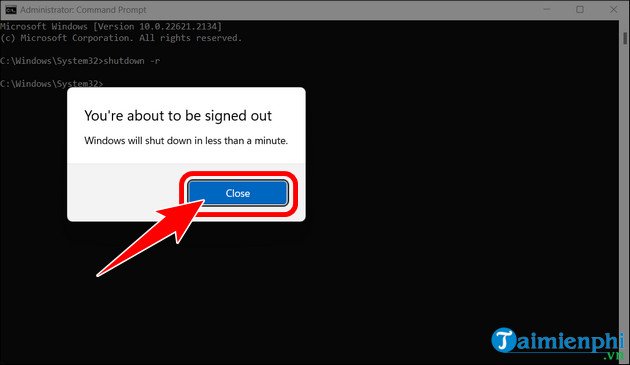 Thông báo hẹn giờ restart máy tính Windows