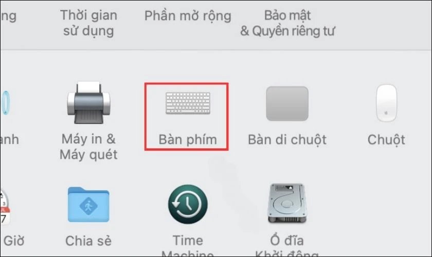 Chọn mục Bàn phím để thiết lập tiếng Hàn