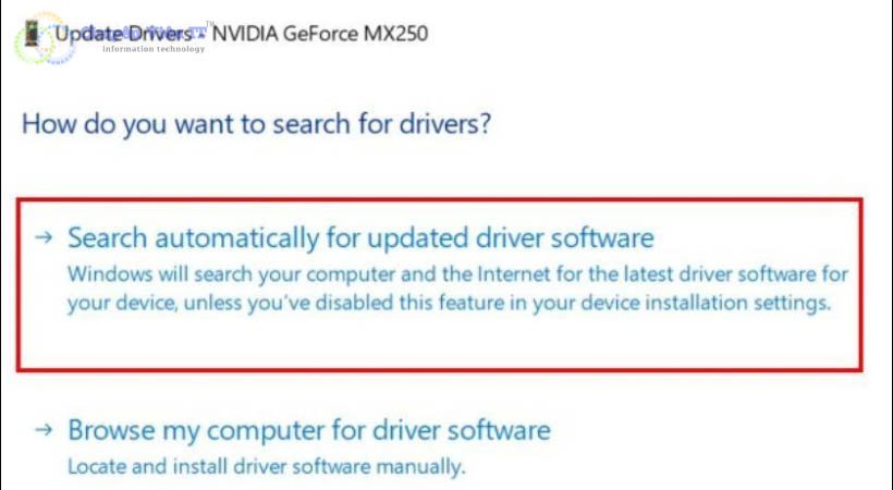 Tìm kiếm tự động driver mới để khắc phục lỗi hiển thị màn hình.