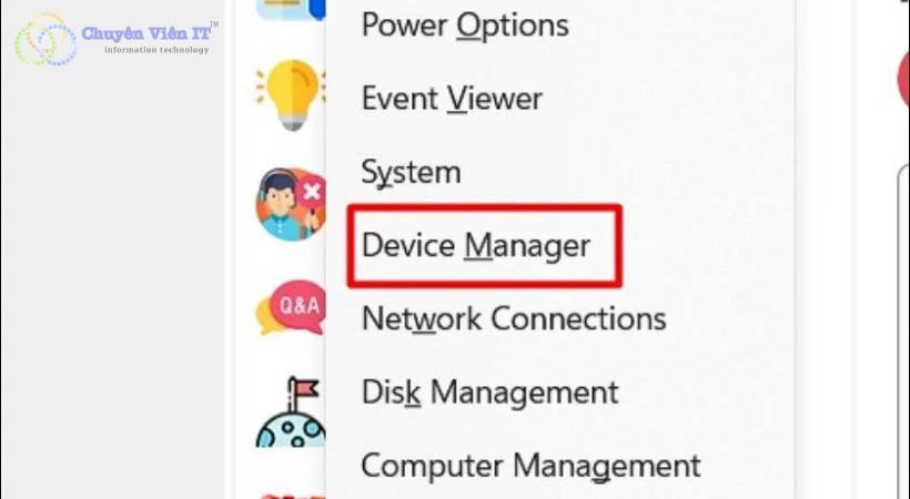 Nhấn Windows X chọn Device Manager để cập nhật driver card đồ họa.