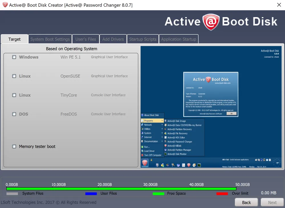 Giao diện phần mềm Active@ Password Changer trên máy tính