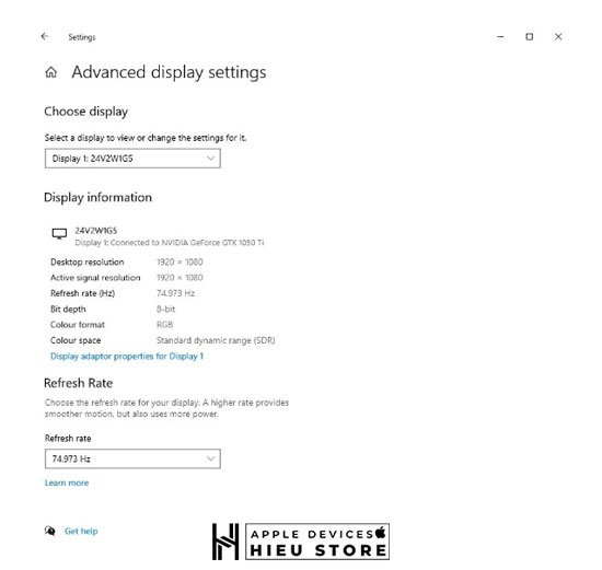 Thông tin card màn hình trong Advanced Display Settings