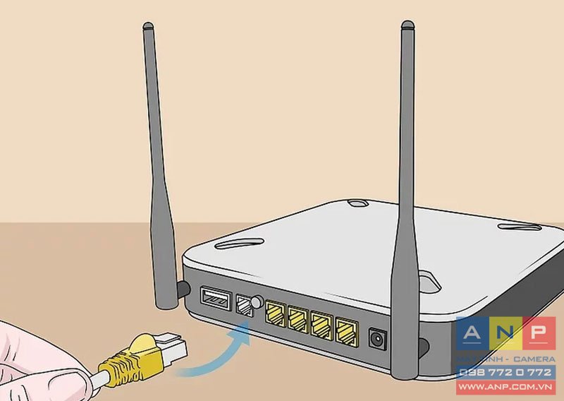 Cắm cáp Ethernet từ modem vào cổng WAN của bộ định tuyến