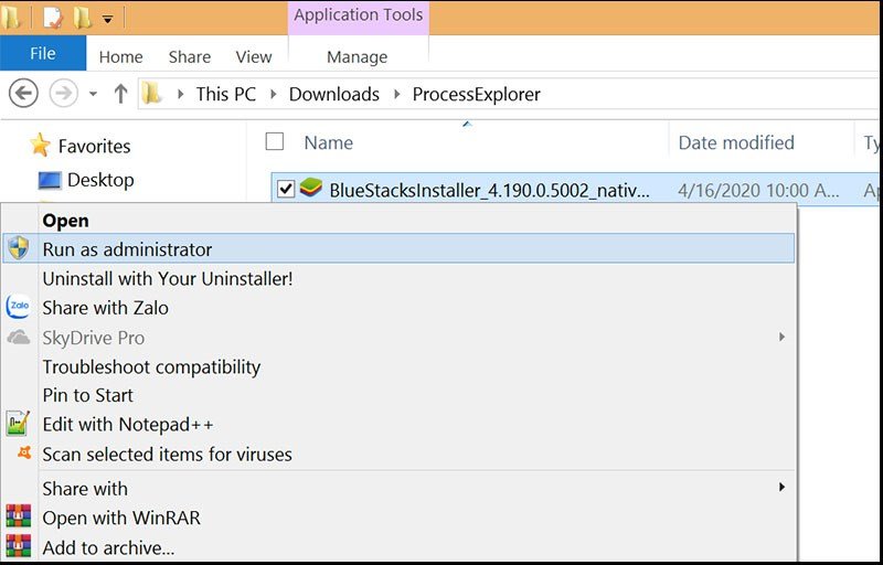 Chạy BlueStacks với quyền Administrator để cài đặt game My Talking Angela