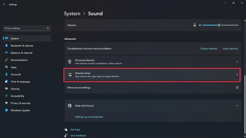 Truy cập Volume mixer để chỉnh âm thanh trên máy tính Windows 11