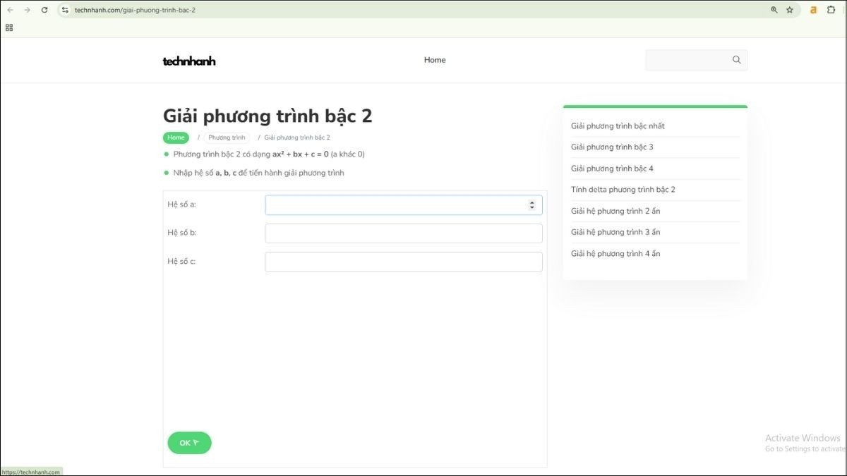 Bạn có thể sử dụng chức năng giải phương trình có sẵn trên máy tính