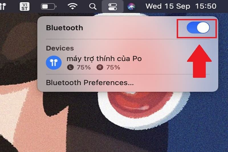 Bật công tắc Bluetooth trong Control Center trên Macbook