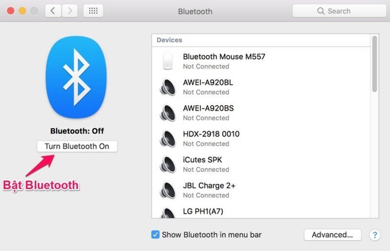 Bật kết nối Bluetooth trên Mac OS