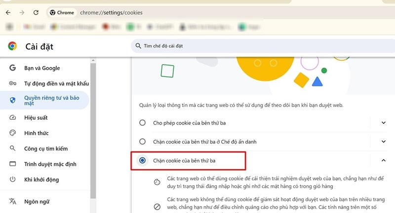 Tắt cookie bên thứ ba trên máy tính