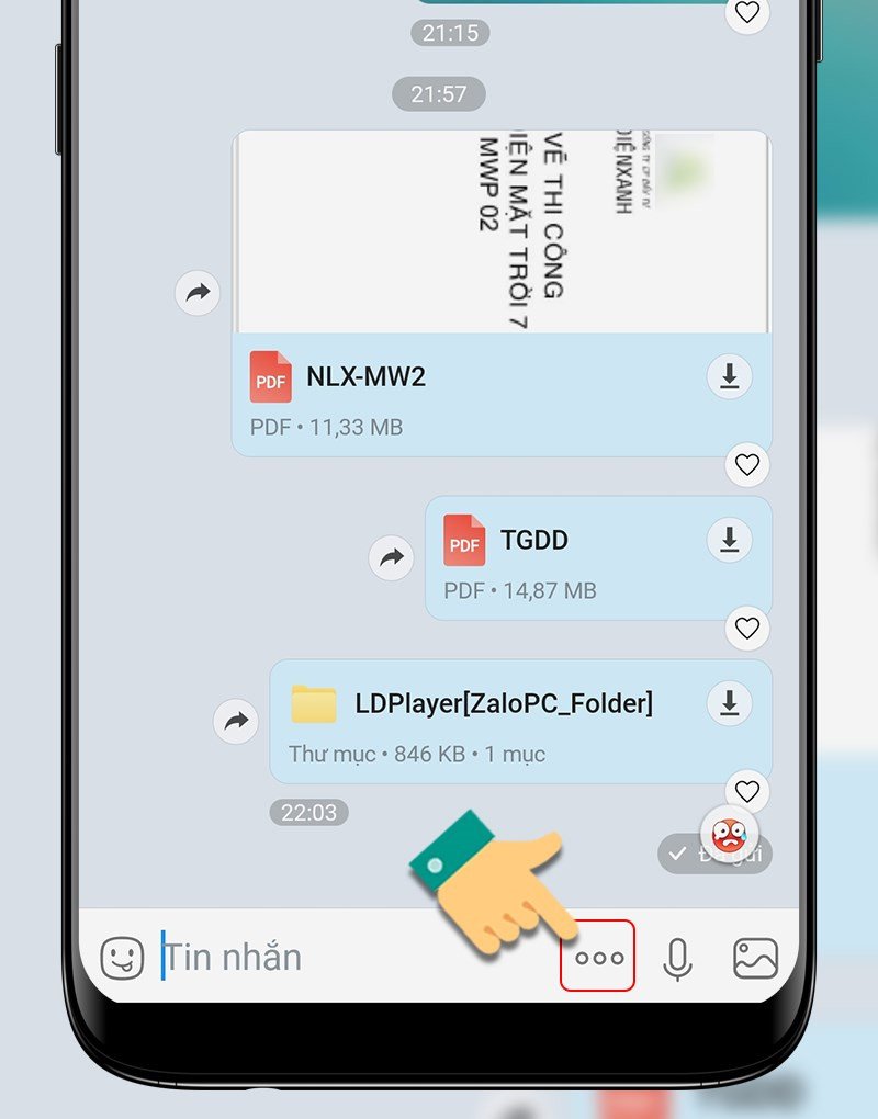 Biểu tượng ba chấm trong cuộc trò chuyện Zalo điện thoại