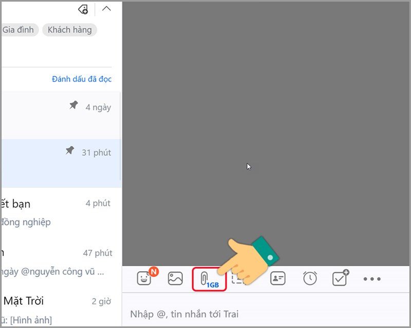 Biểu tượng đính kèm file trên Zalo máy tính để gửi tài liệu
