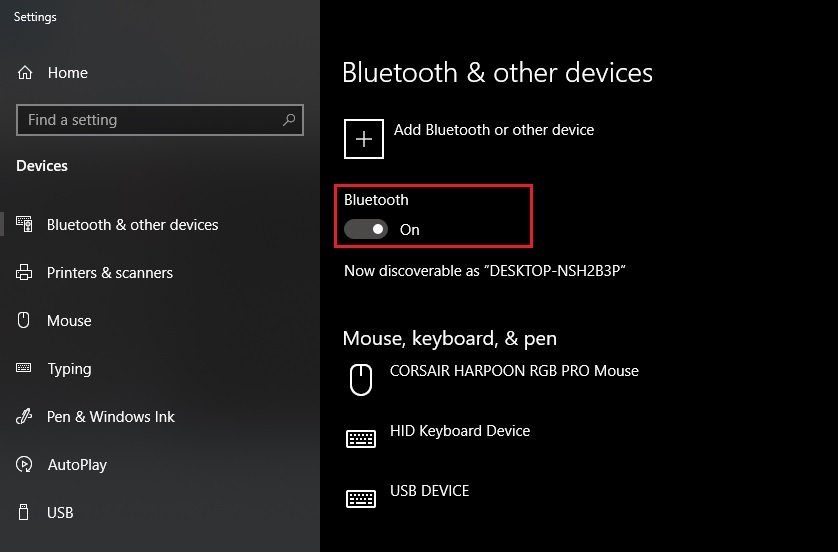 Bật Bluetooth trong cài đặt Windows